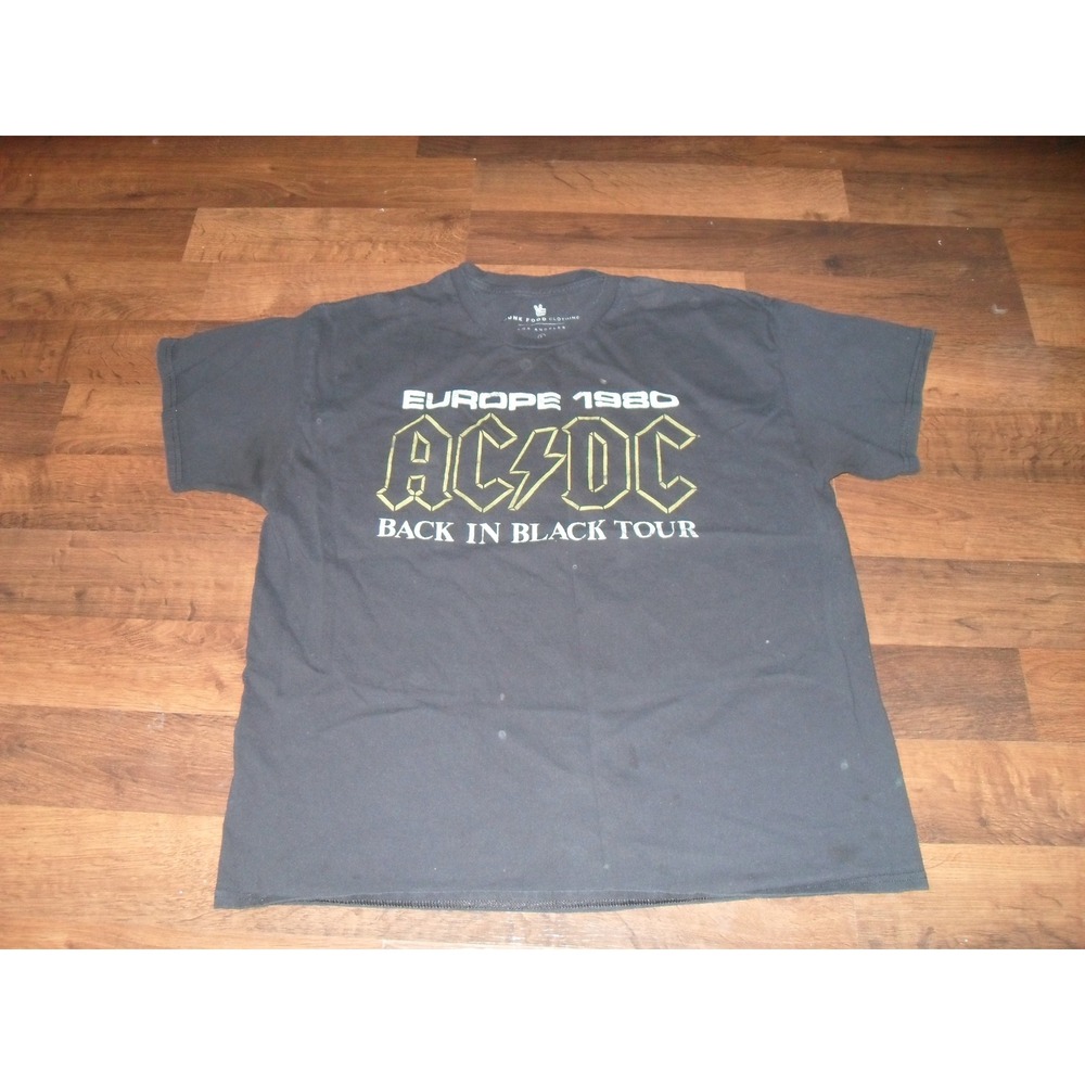 ACDC Europe 1980 Back In Black‎ Tour T Shirt Black Junk Food Clothing Mens L